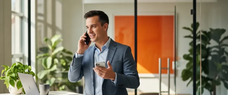 KORE1 boutique recruiting account executive on call in modern office