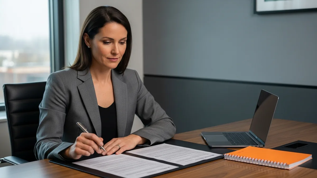 VP of Data reviewing two printed job descriptions side by side at a desk
