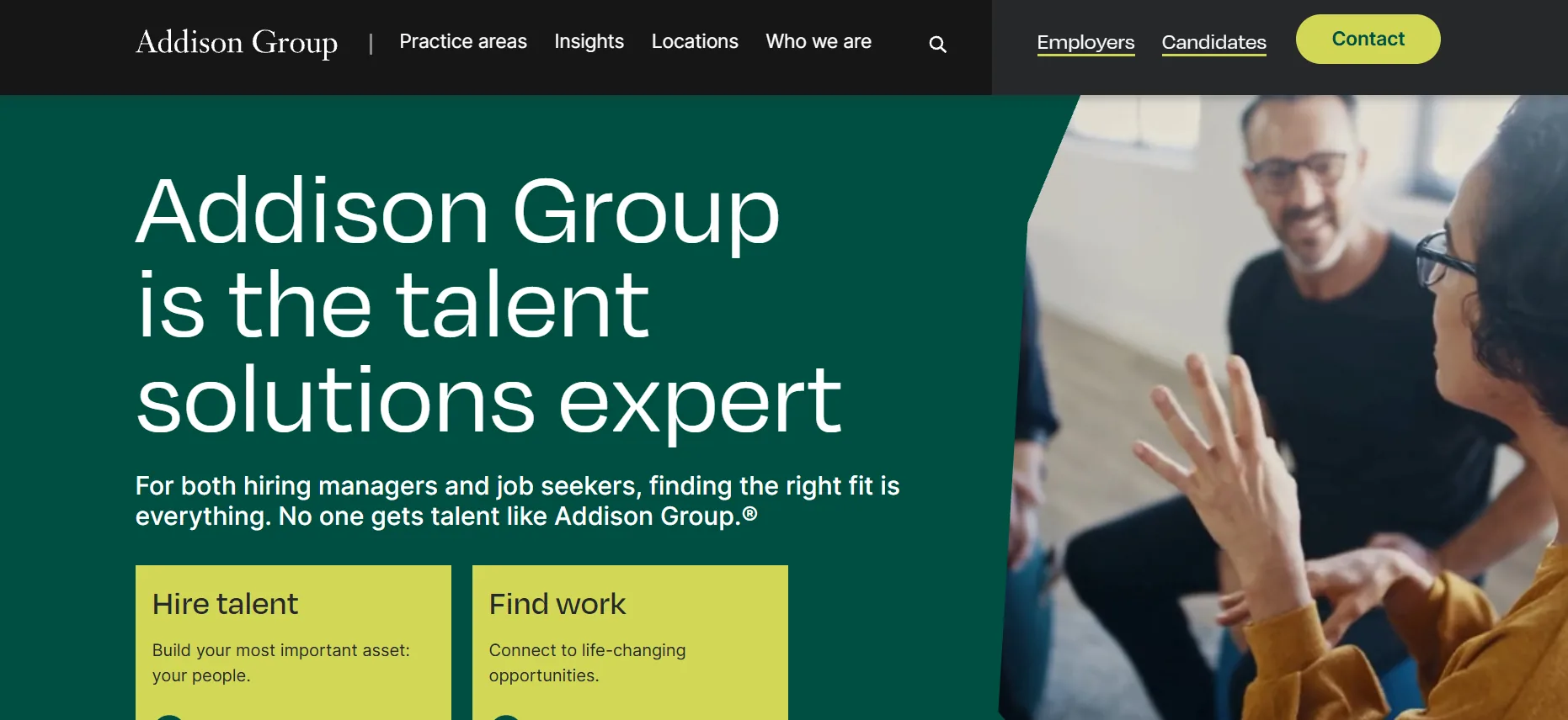 Addison Group staffing agency Los Angeles homepage screenshot