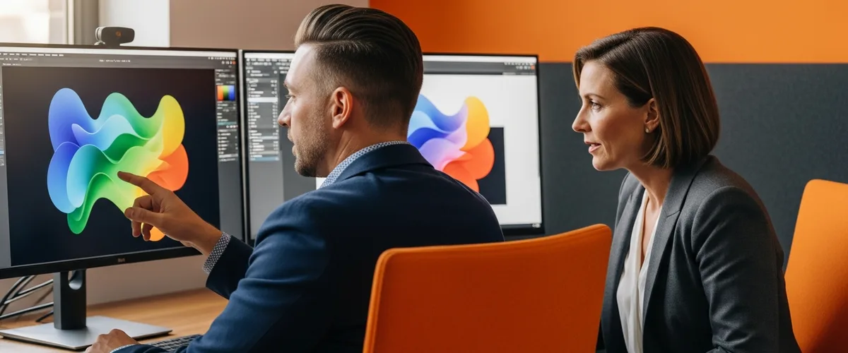 Creative director and brand executive reviewing post-Adobe-layoffs talent landscape on a multi-monitor workstation in 2026