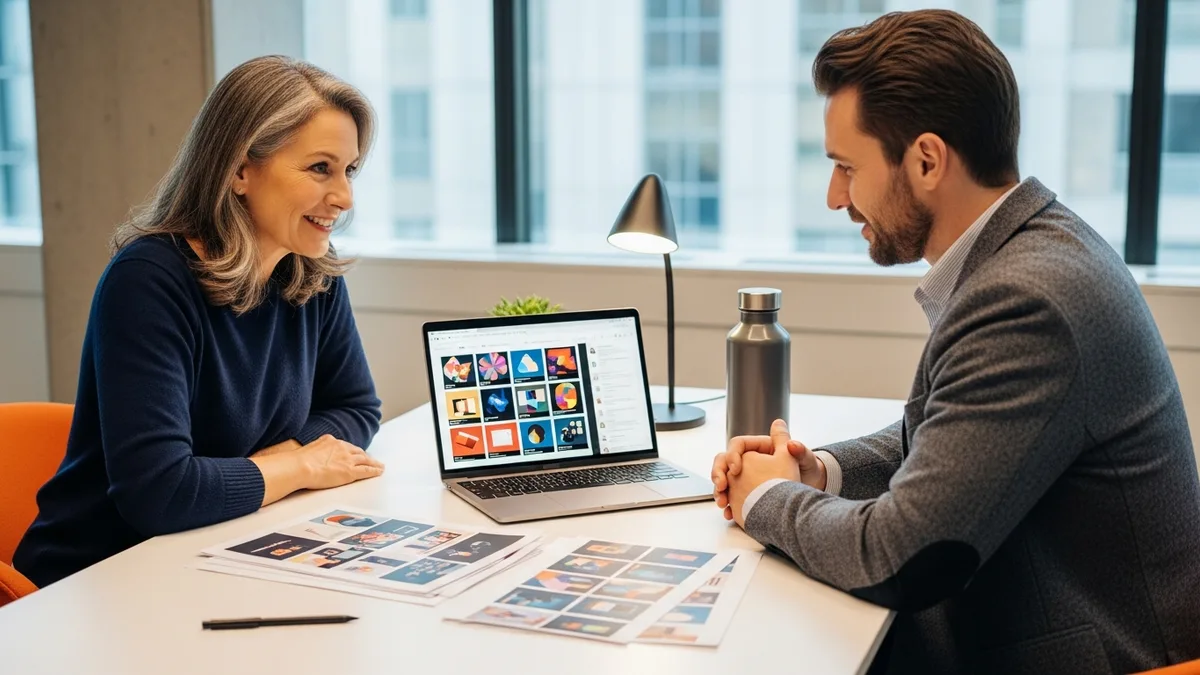 Hiring manager and recruiter reviewing creative and marketing-tech candidate profiles after Adobe layoffs 2026