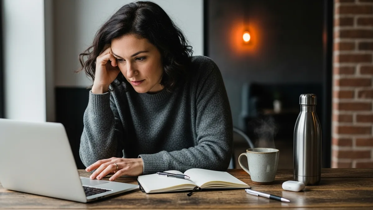 Senior marketing operations manager focused at her laptop in a co-working space during the 2026 Adobe Marketo restructuring