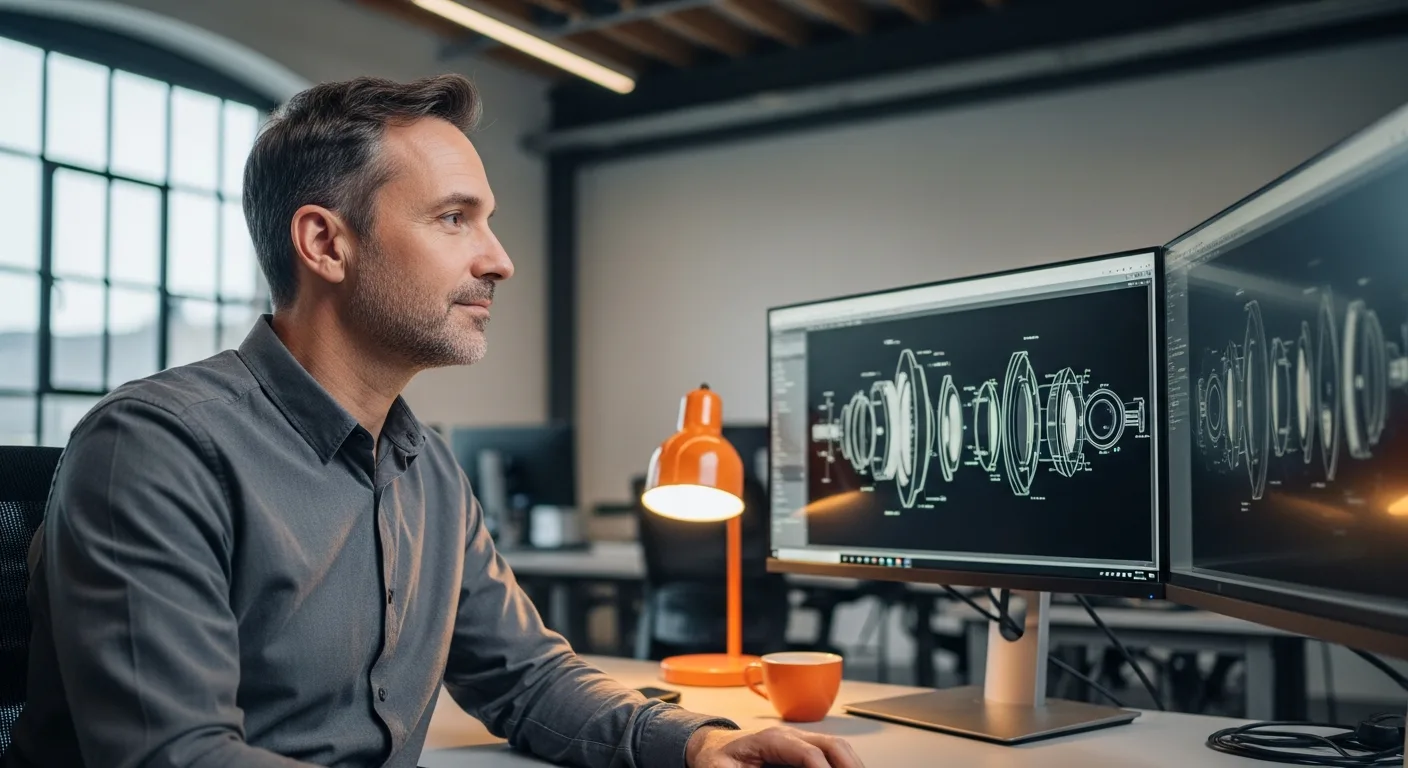 Senior ex-Apple hardware engineer reviewing optical assembly schematics in 2026 after the Apple Vision Pro wind-down and Vision Products Group dissolution