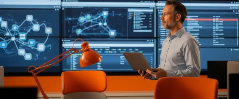 Senior cybersecurity engineer reviewing security event timelines at modern enterprise security operations workstation, KORE1 cybersecurity engineer salary guide 2026