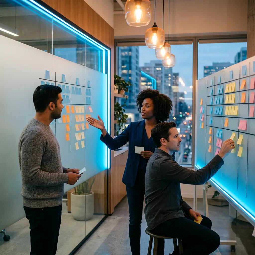 KORE1 recruitment team mapping cybersecurity talent pipelines on a planning board