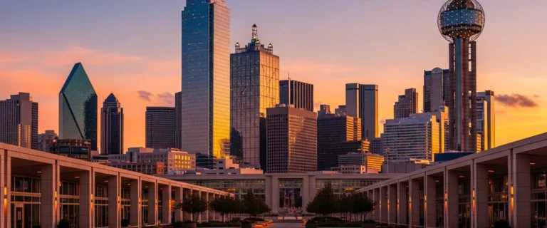 Dallas Texas downtown skyline at golden hour with Reunion Tower visible — featured image for the 2026 best staffing agencies in Dallas guide