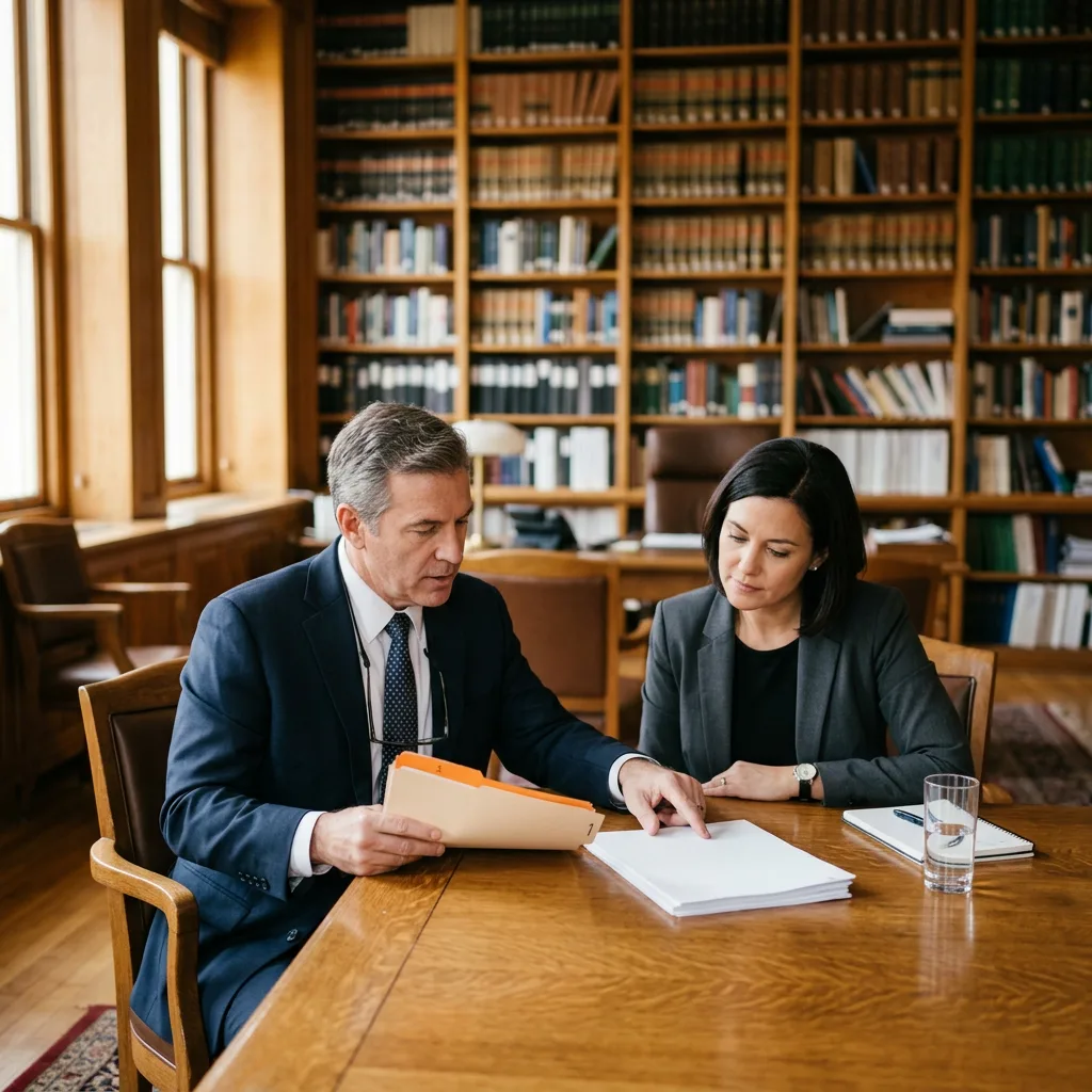 Two government contracting professionals reviewing procurement documents