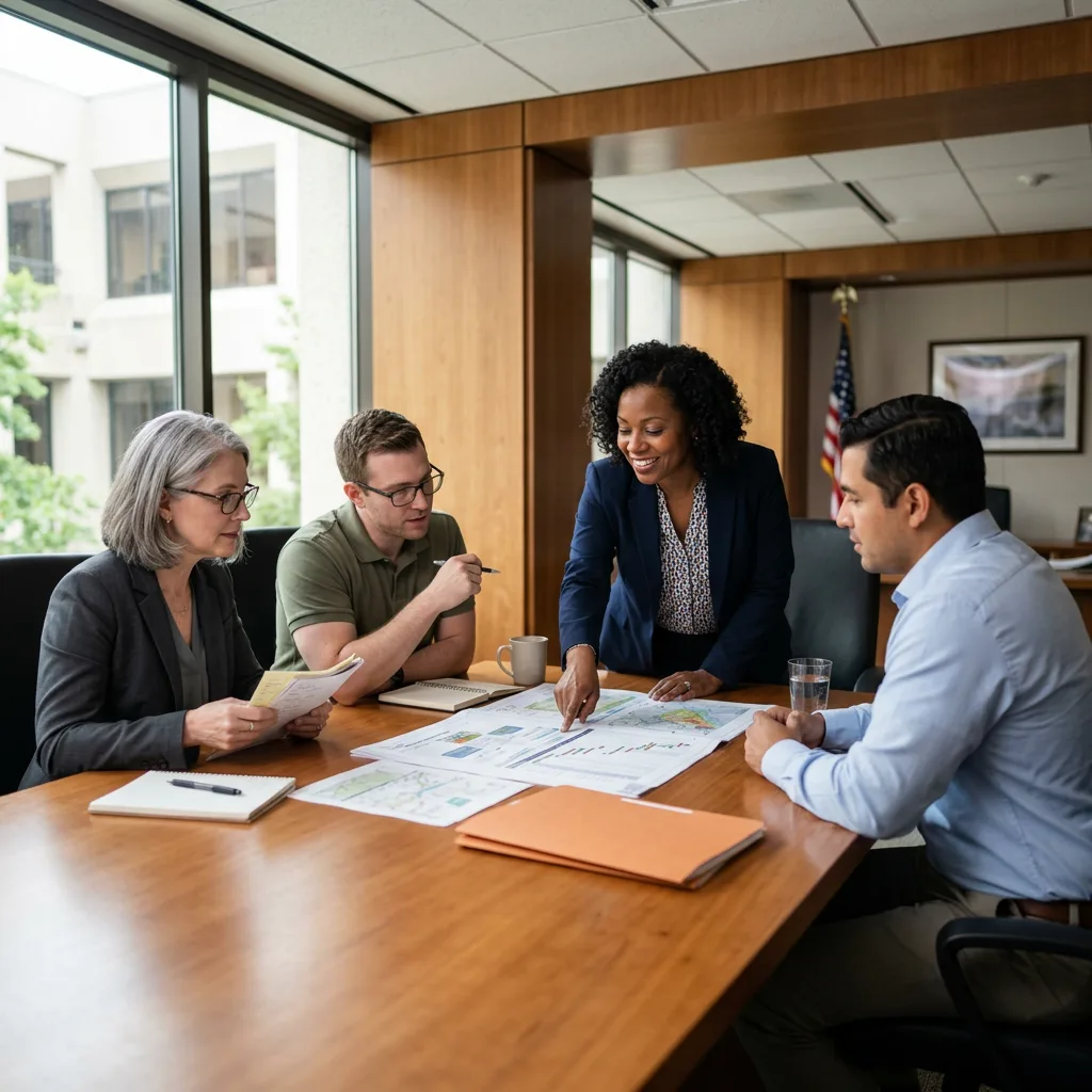 Diverse government workforce team meeting around a conference table