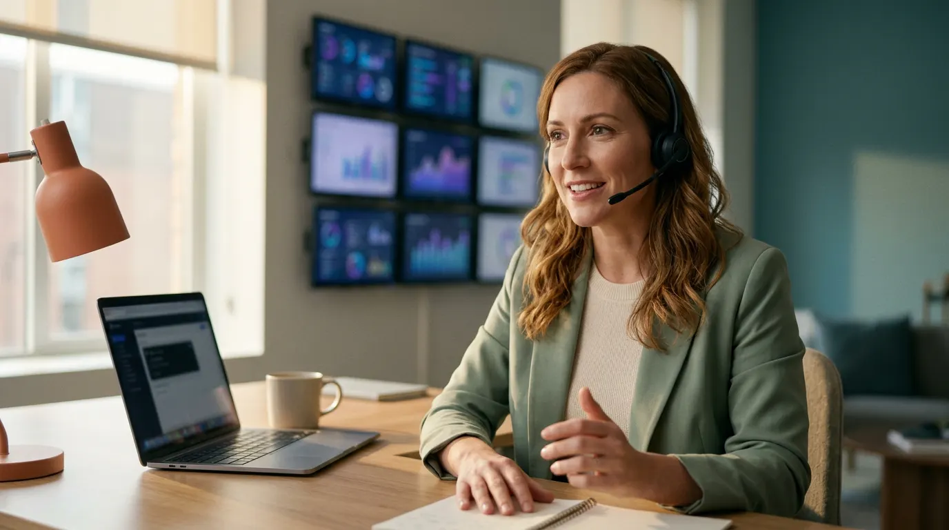 KORE1 healthcare IT recruiter on the phone with an EHR candidate in a modern clinical-grade office