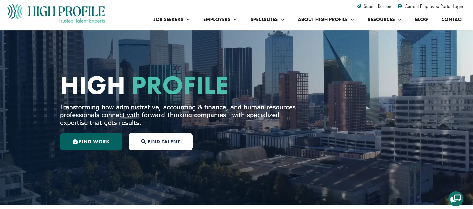 High Profile Staffing Services Dallas homepage — accounting, finance, and administrative staffing agency operating in the Dallas market since 1987