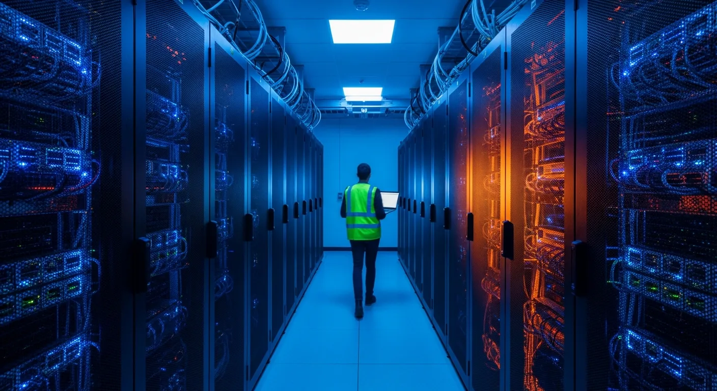 Enterprise data center with server racks representing IBM cloud infrastructure roles affected by 2026 layoffs
