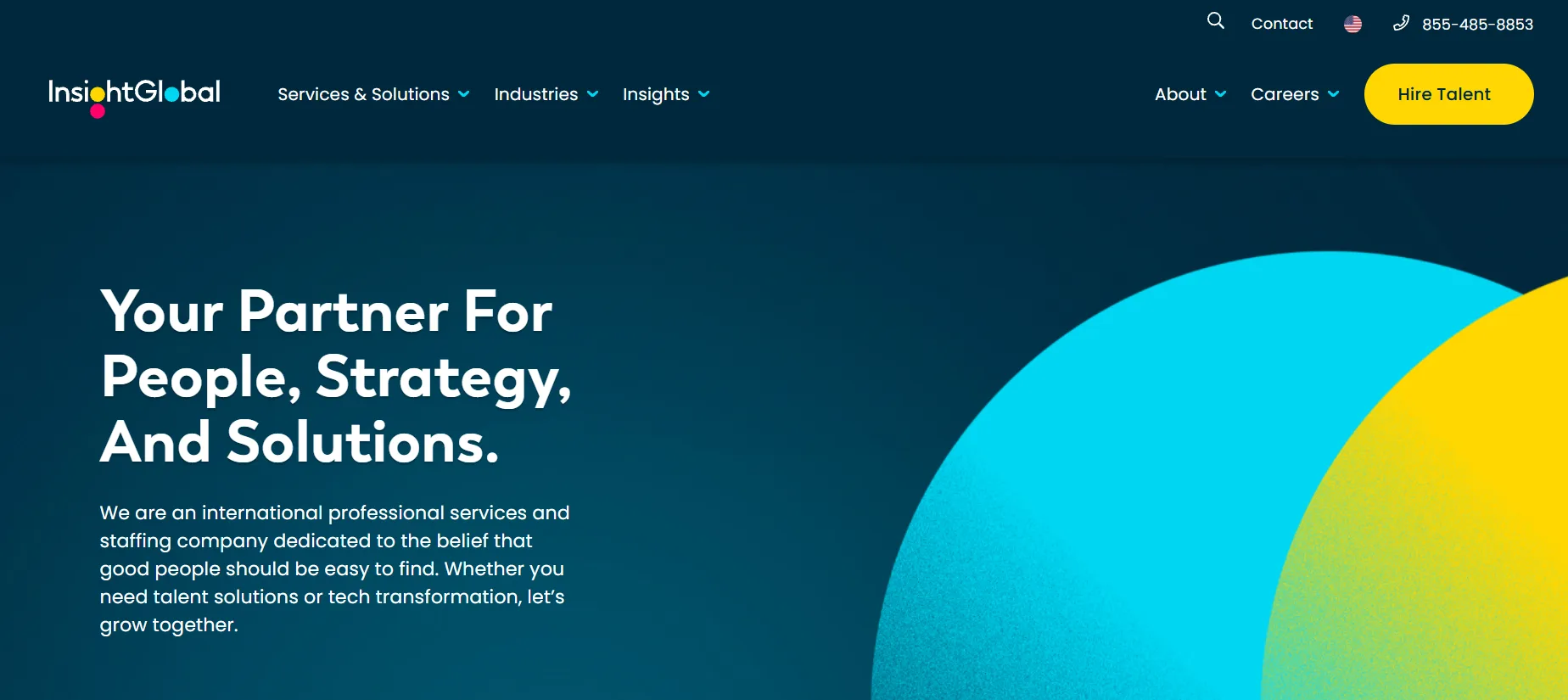 Insight Global staffing homepage showing the tagline Your Partner For People Strategy And Solutions