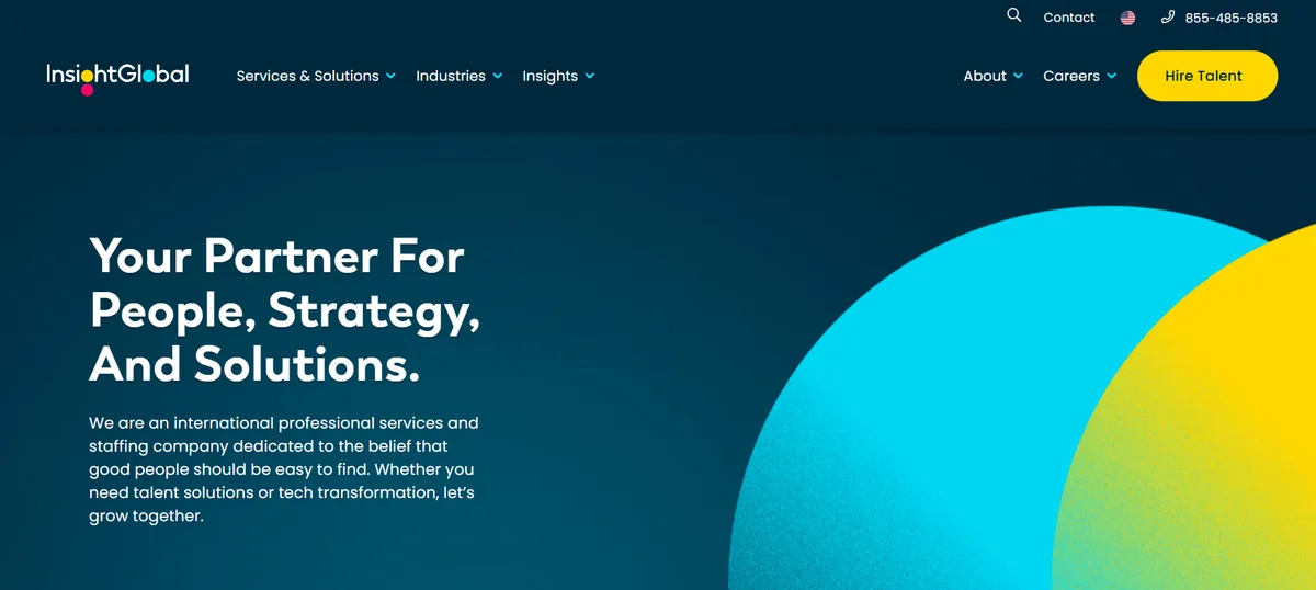 Insight Global San Francisco homepage screenshot showing your partner for people, strategy, and solutions