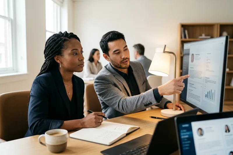 KORE1 recruiters reviewing Silicon Valley IT candidate shortlists on screen