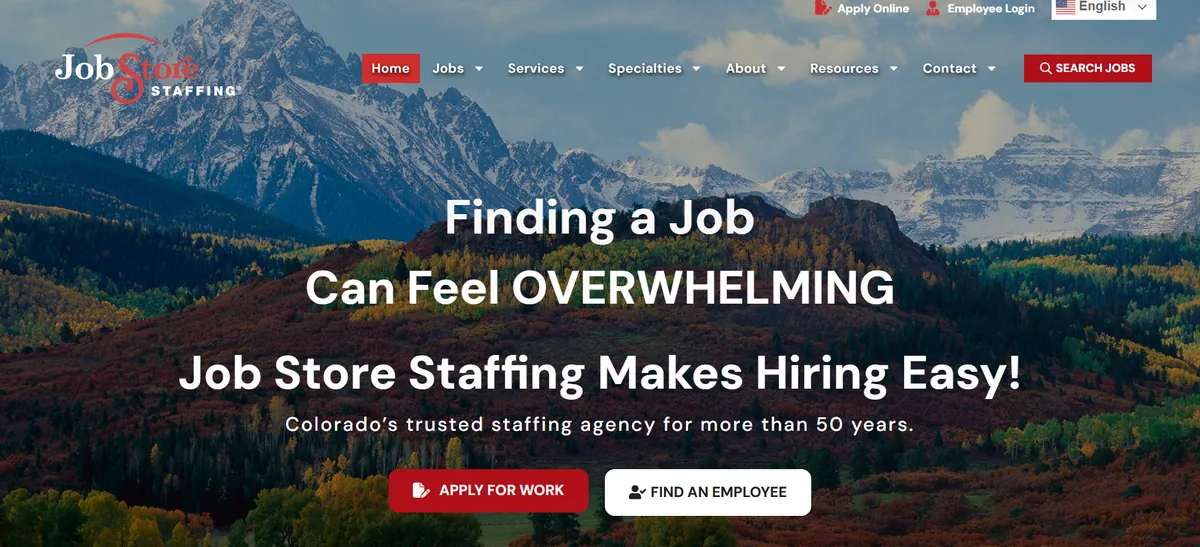 Job Store Staffing homepage — best local Denver staffing agency for administrative and general hiring in 2026