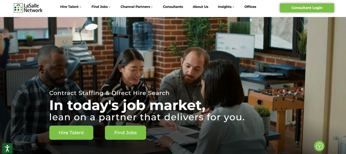 LaSalle Network Chicago staffing agency homepage screenshot for contract staffing and direct hire search ranked best traditional staffing leader Chicago 2026