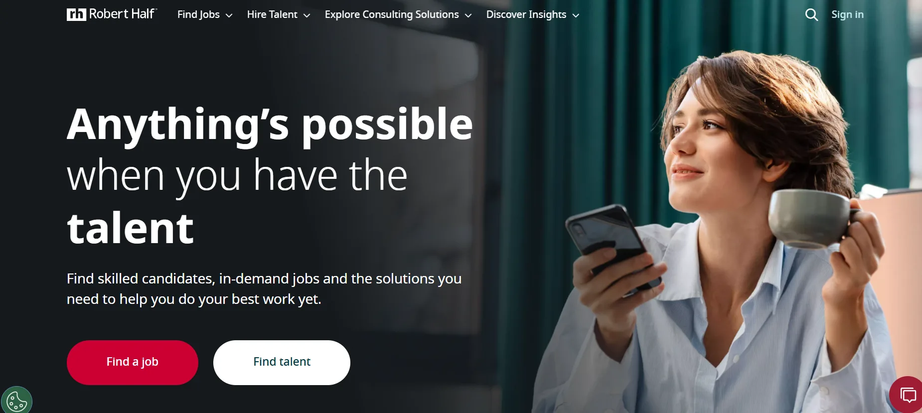 Robert Half homepage — best Phoenix staffing agency for finance and accounting placements in 2026