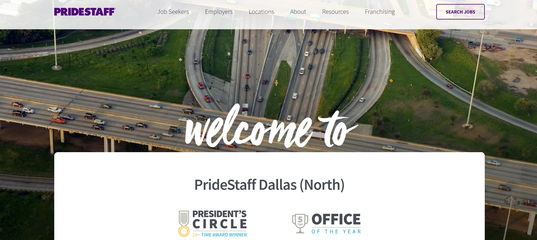 PrideStaff Dallas North office homepage — staffing franchise serving small and mid-size DFW employers across administrative, finance, and light industrial roles