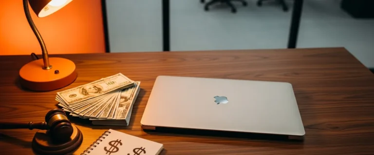 Editorial featured image representing the total cost to hire a React developer in 2026 budget concept with cash, calculator, and orange accent lighting