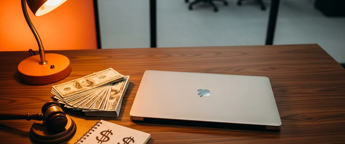 Editorial featured image representing the total cost to hire a React developer in 2026 budget concept with cash, calculator, and orange accent lighting