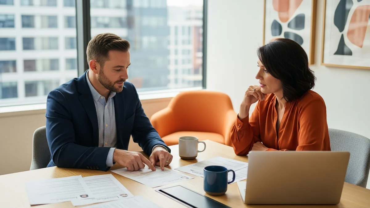KORE1 staffing recruiter and tech hiring manager reviewing AI-native new graduate engineering candidate slate during 2026 hiring competition with Reddit