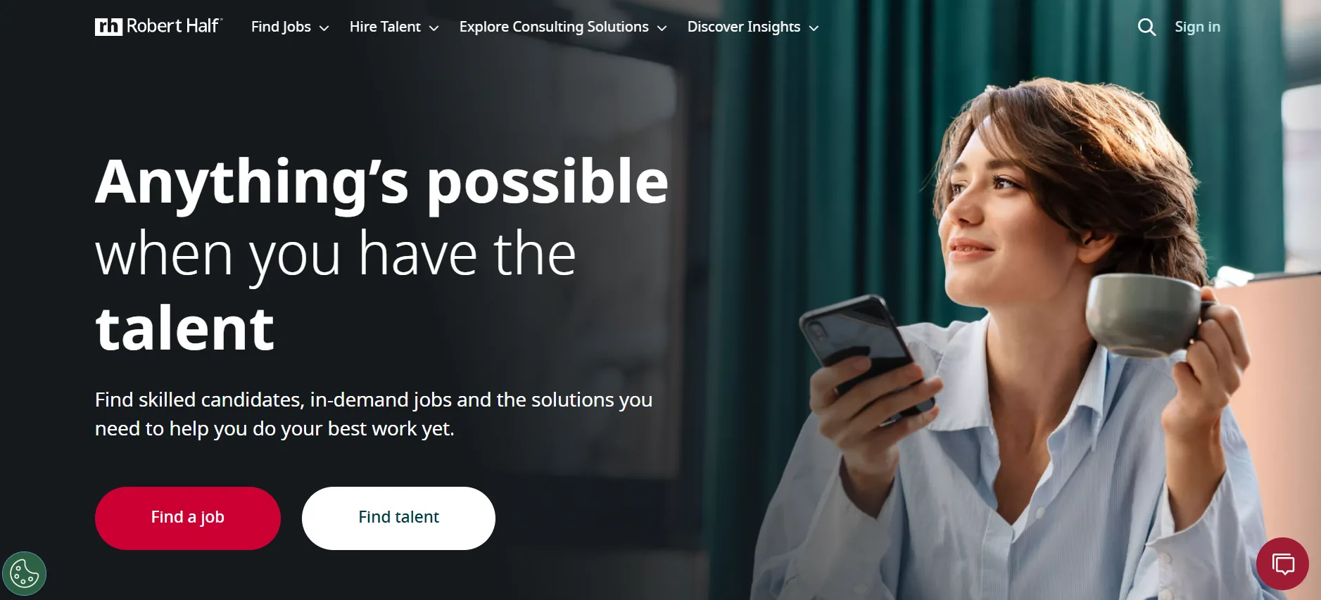 Robert Half homepage for finance and accounting staffing services