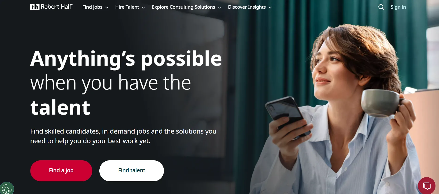 Robert Half homepage — ranked #3 San Diego staffing agency for finance, legal, administrative, and marketing professional services hiring.
