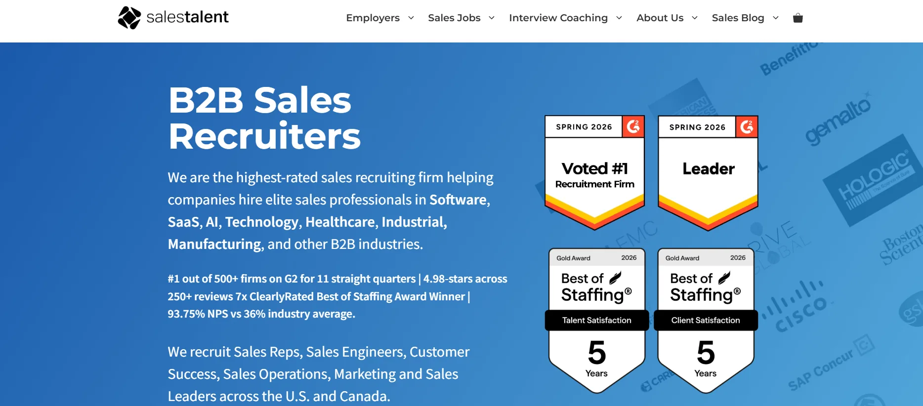 Sales Talent Inc. homepage — ranked #5 San Diego staffing agency, specialized in SaaS and B2B sales recruiting.