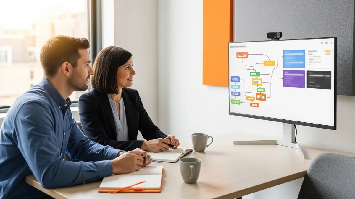 Data engineer and hiring manager sitting side by side reviewing dbt model dependencies and Snowflake query history on a shared monitor