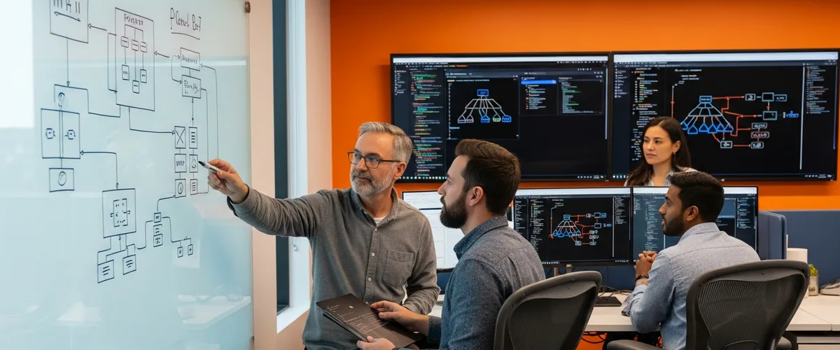 Software Engineer Salary Guide 2026 featured image showing software engineering team collaborating in a modern KORE1 Orange County tech office