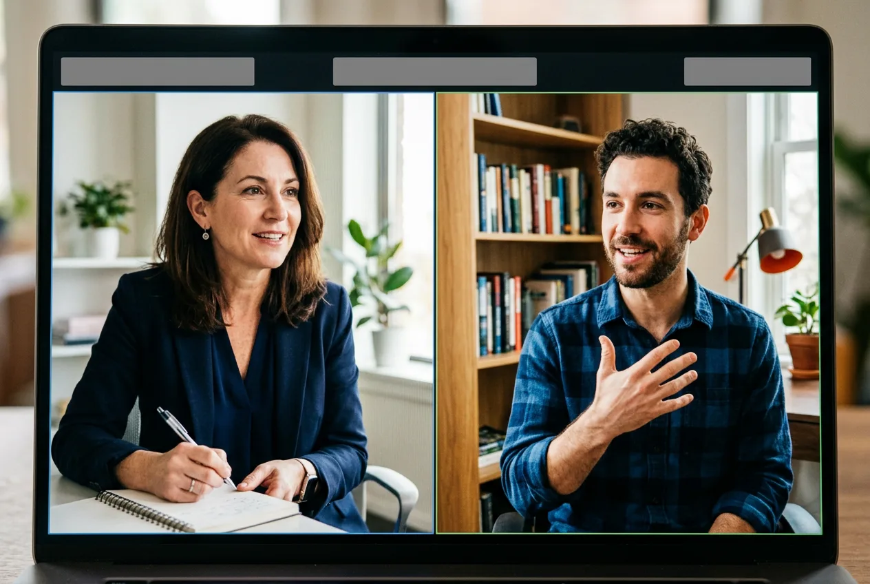 KORE1 recruiter conducting live Tableau technical screen with senior developer over video call