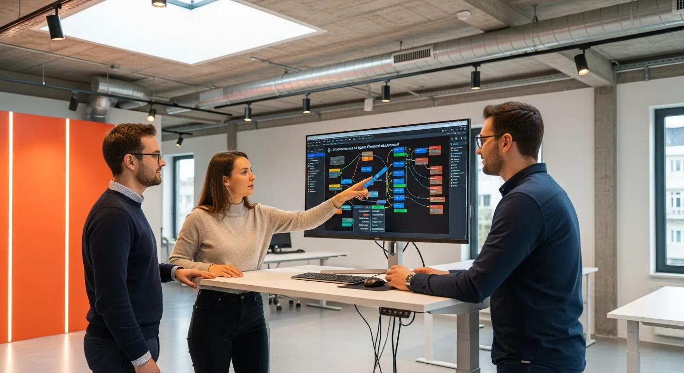Voice AI agent platform engineers collaborating on conversational orchestration and call flow architecture during the Twilio layoffs 2026 talent reshuffle