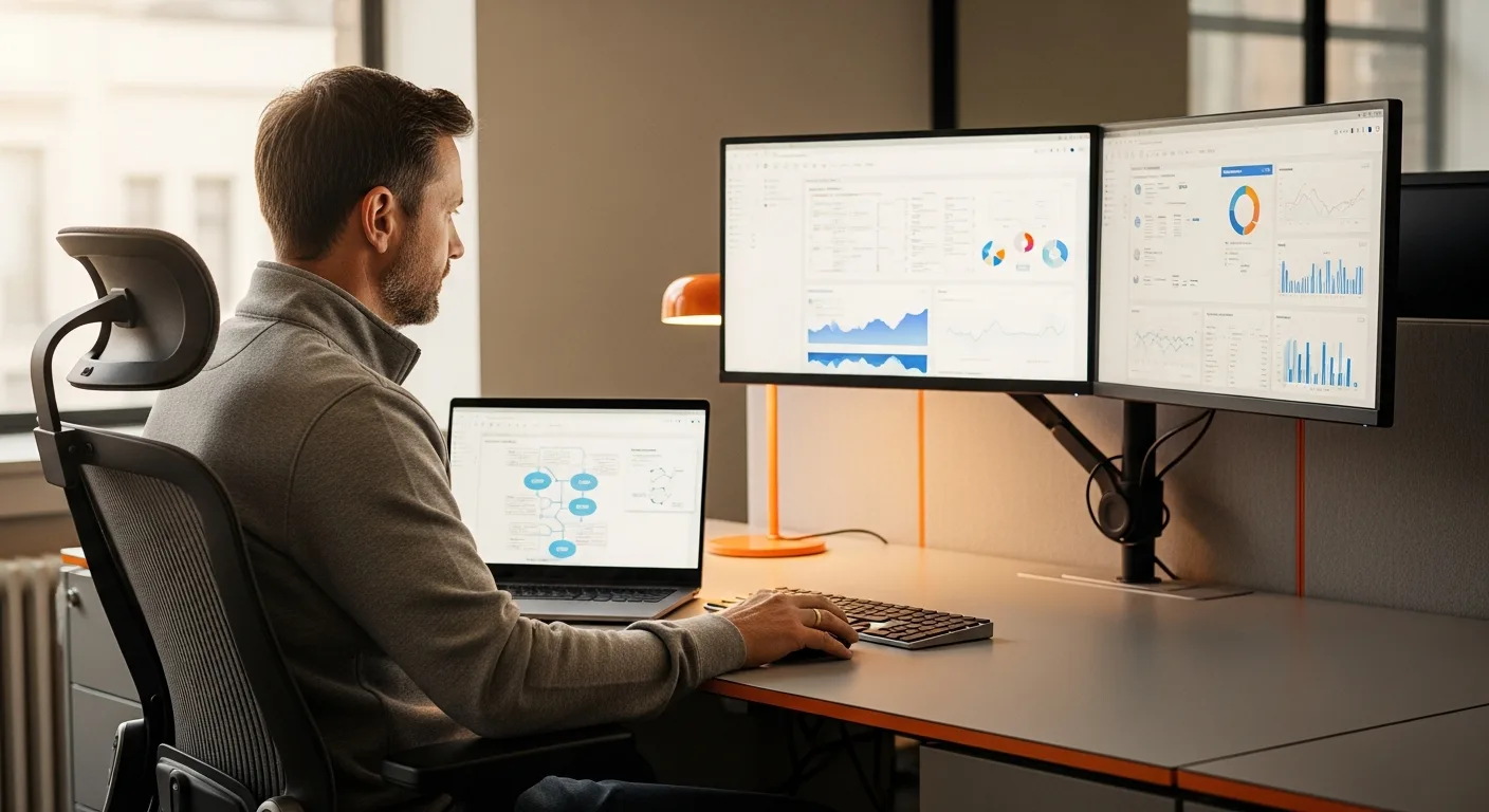 Cloud platform engineer reviewing Nutanix migration architecture on a laptop after the 2026 VMware Broadcom layoffs