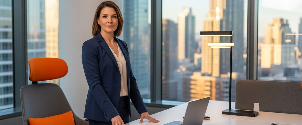 Female tech executive at sleek modern workspace, featured image for KORE1 VP of Engineering Salary Guide 2026