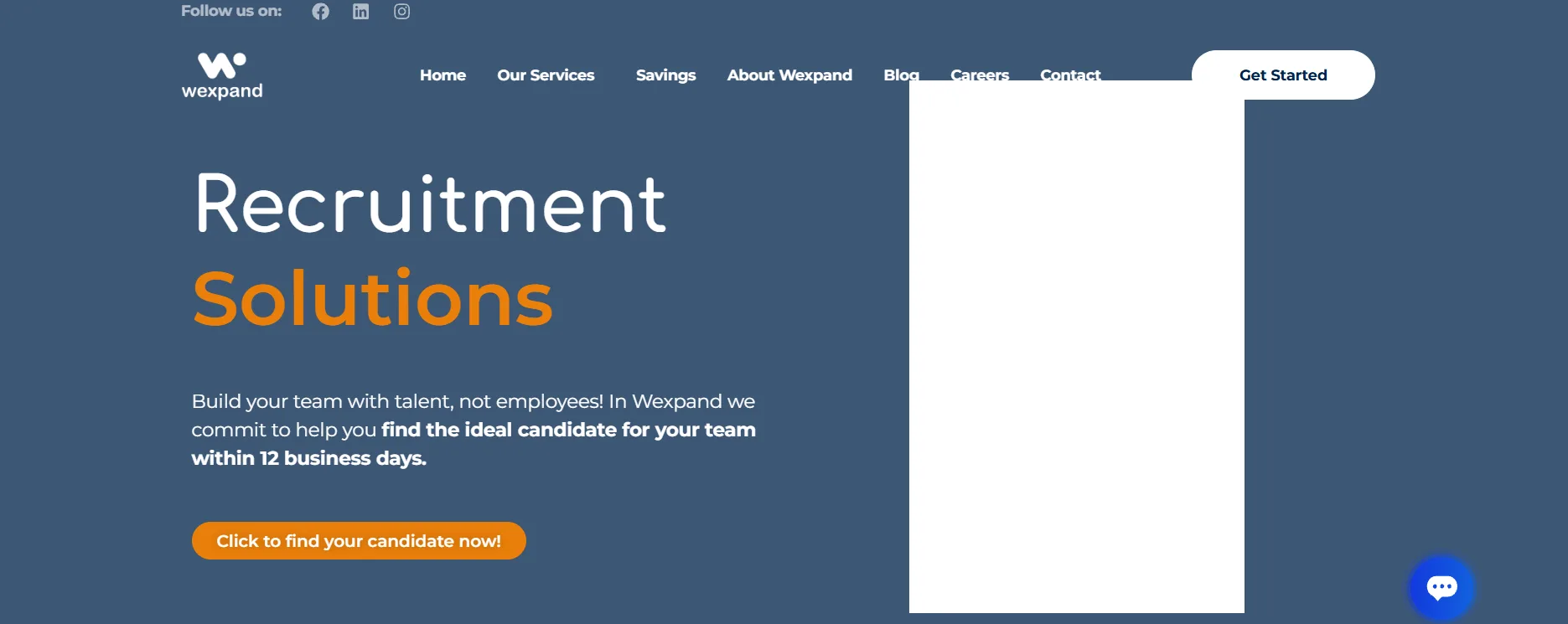 Wexpand homepage showing Recruitment Solutions headline and global EOR hiring messaging