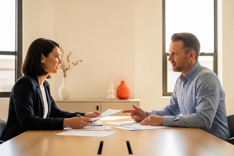 Finance hiring manager and KORE1 recruiter comparing contract and direct-hire options in Orange County