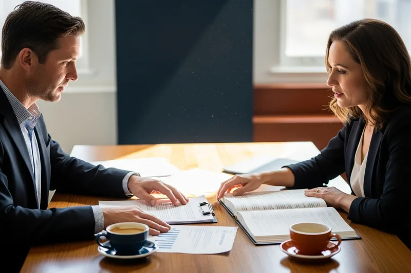 Finance hiring manager and KORE1 recruiter comparing contract and direct-hire options in San Francisco