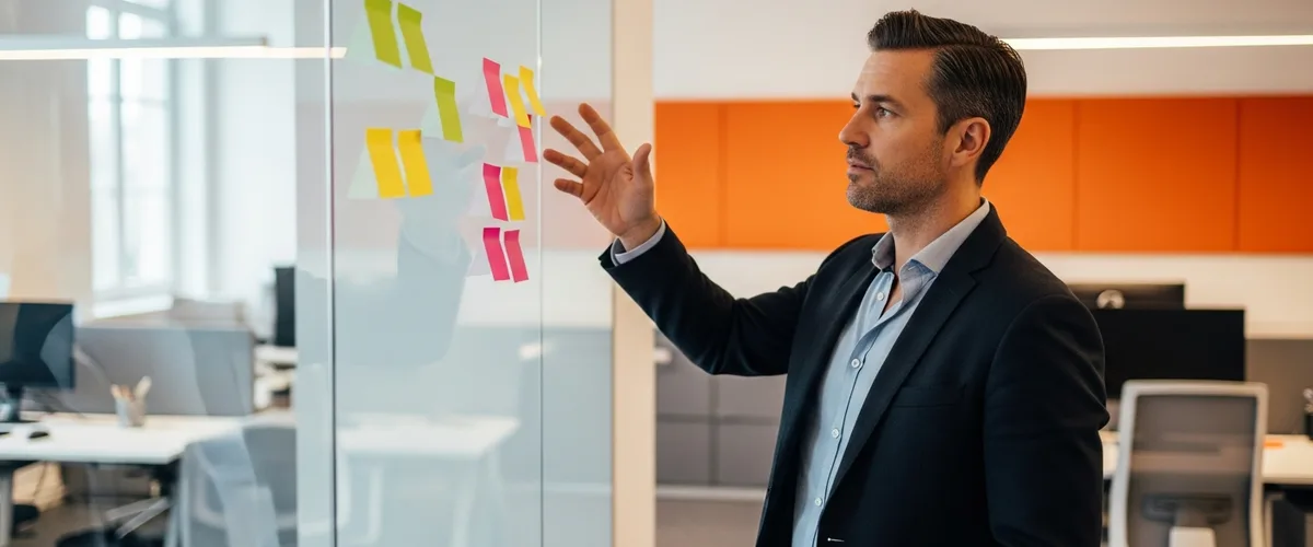 Engineering executive at a whiteboard weighing an AI build vs buy decision