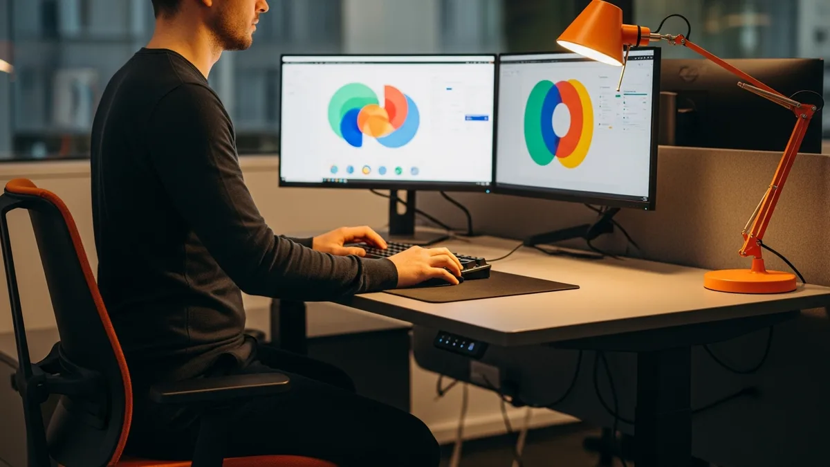 Senior AI contractor building a defined-scope project at a dual-monitor workstation