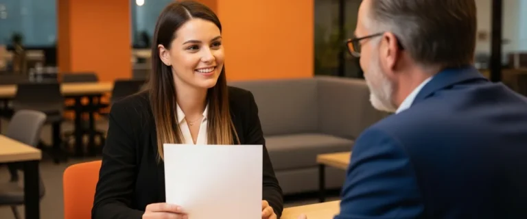 Associate product manager reviewing a printed summary with a senior colleague in a modern tech office, illustrating 2026 associate product manager salary benchmarks