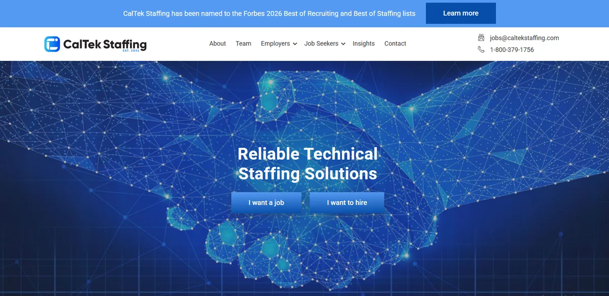 CalTek Staffing ML engineering and robotics recruiting homepage