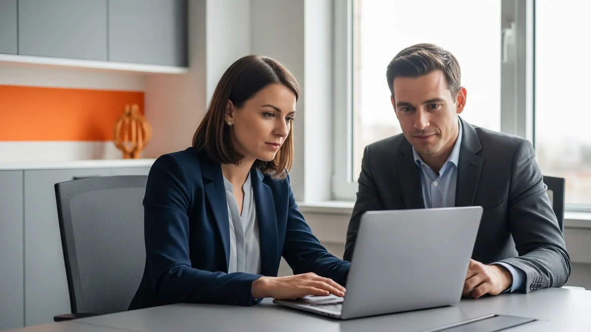 Two executives reviewing a chief product officer compensation and equity offer at a desk
