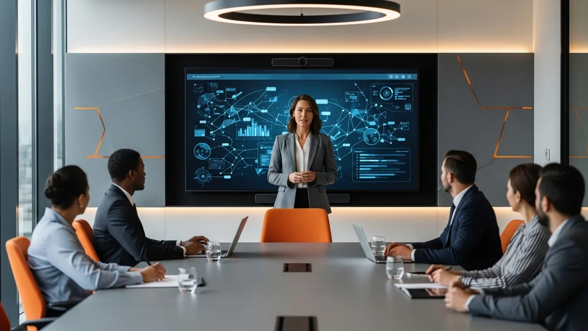 CISO presenting cybersecurity risk and budget to a company board in a modern conference room