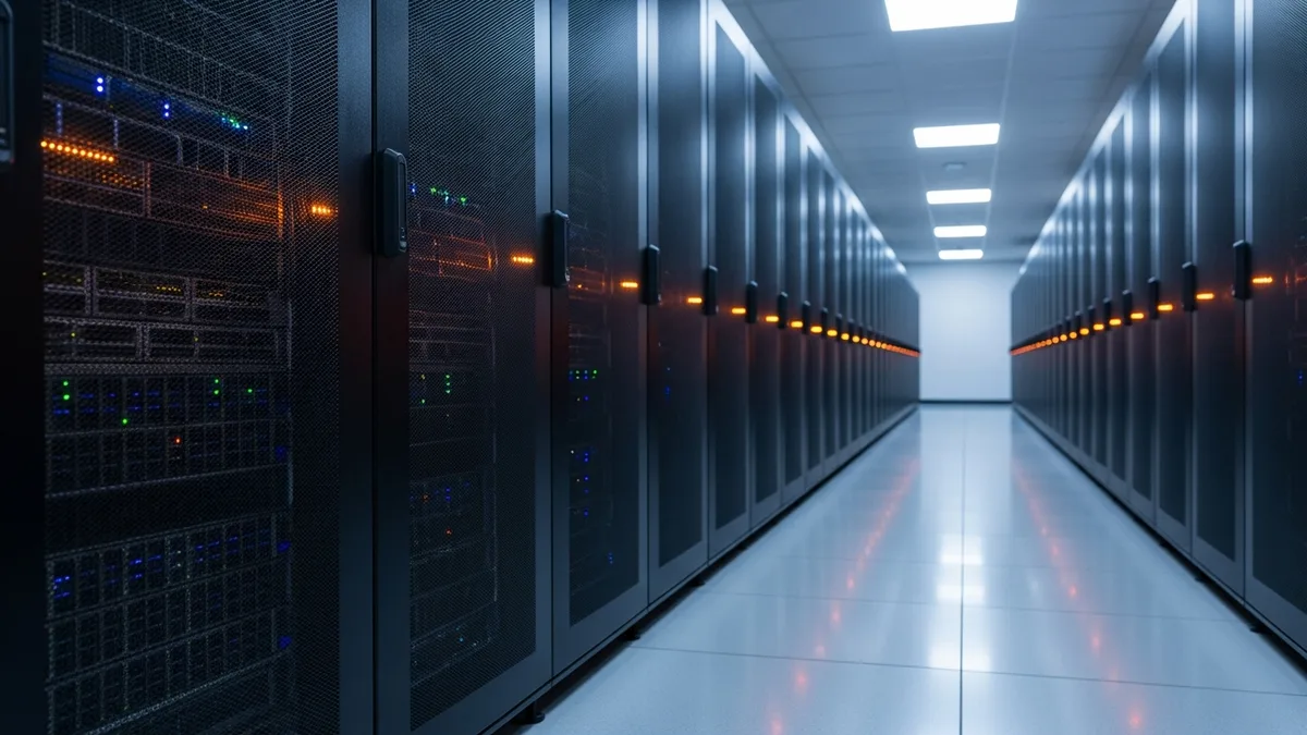 GPU server rack with orange status lights representing the dedicated compute infrastructure costs that accompany an AI engineer hire