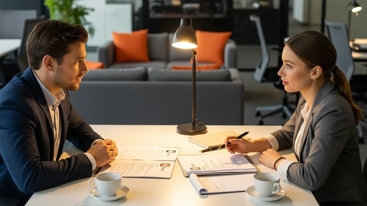 Hiring manager and KORE1 recruiter reviewing app developer candidate resumes and compensation