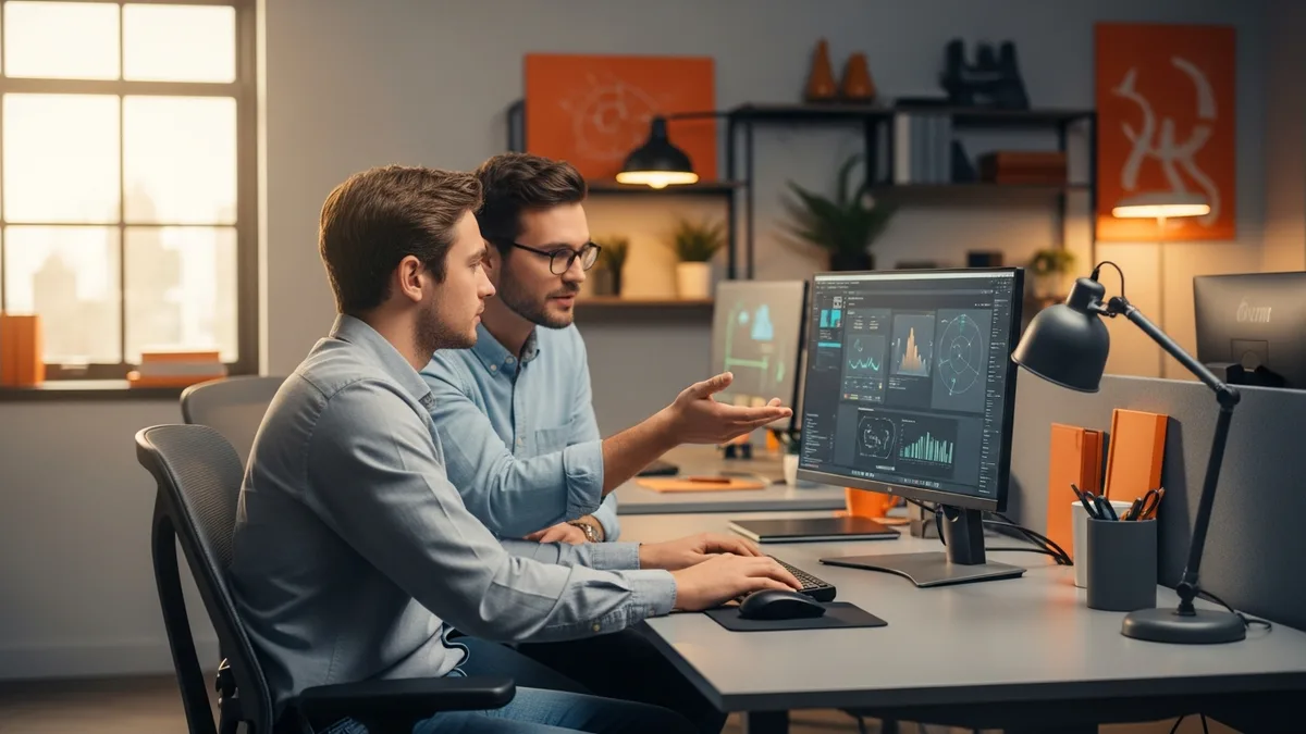 Newly hired DevOps engineer pairing with a teammate on cloud infrastructure during onboarding