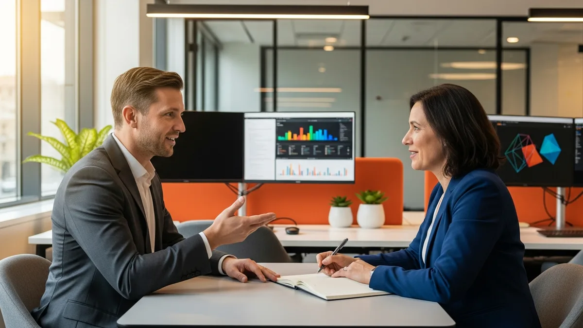 Hiring manager and technical recruiter discussing the cost of a DevOps engineer search across a meeting table
