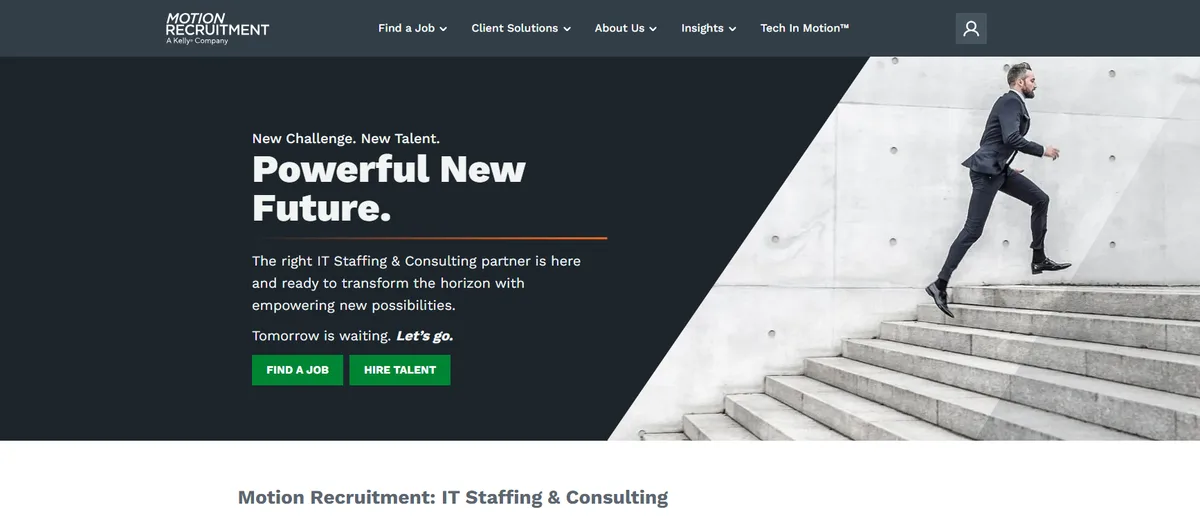 Motion Recruitment homepage, a tech-only data engineer recruiting firm ranked #5 for 2026
