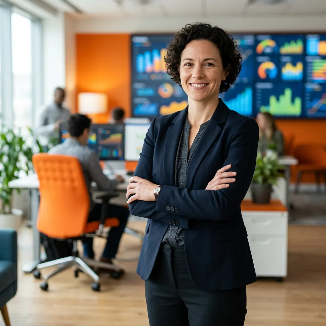 Data scientist placed by KORE1 recruiters working confidently in a modern analytics office