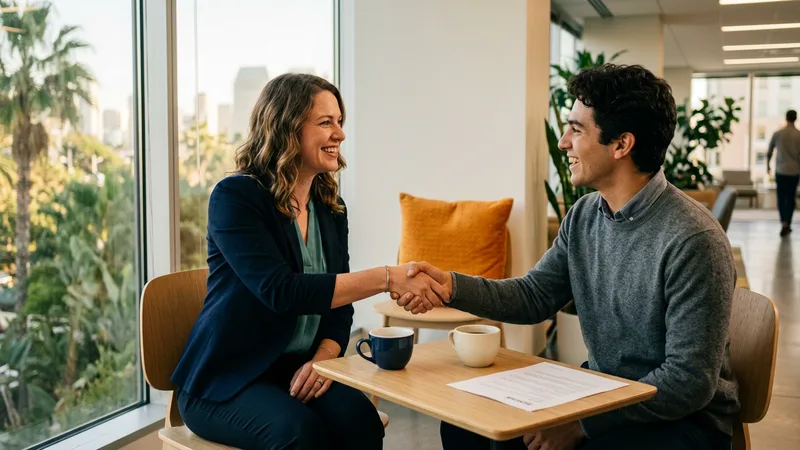 KORE1 engineering recruiter meeting an engineering candidate at a San Diego office